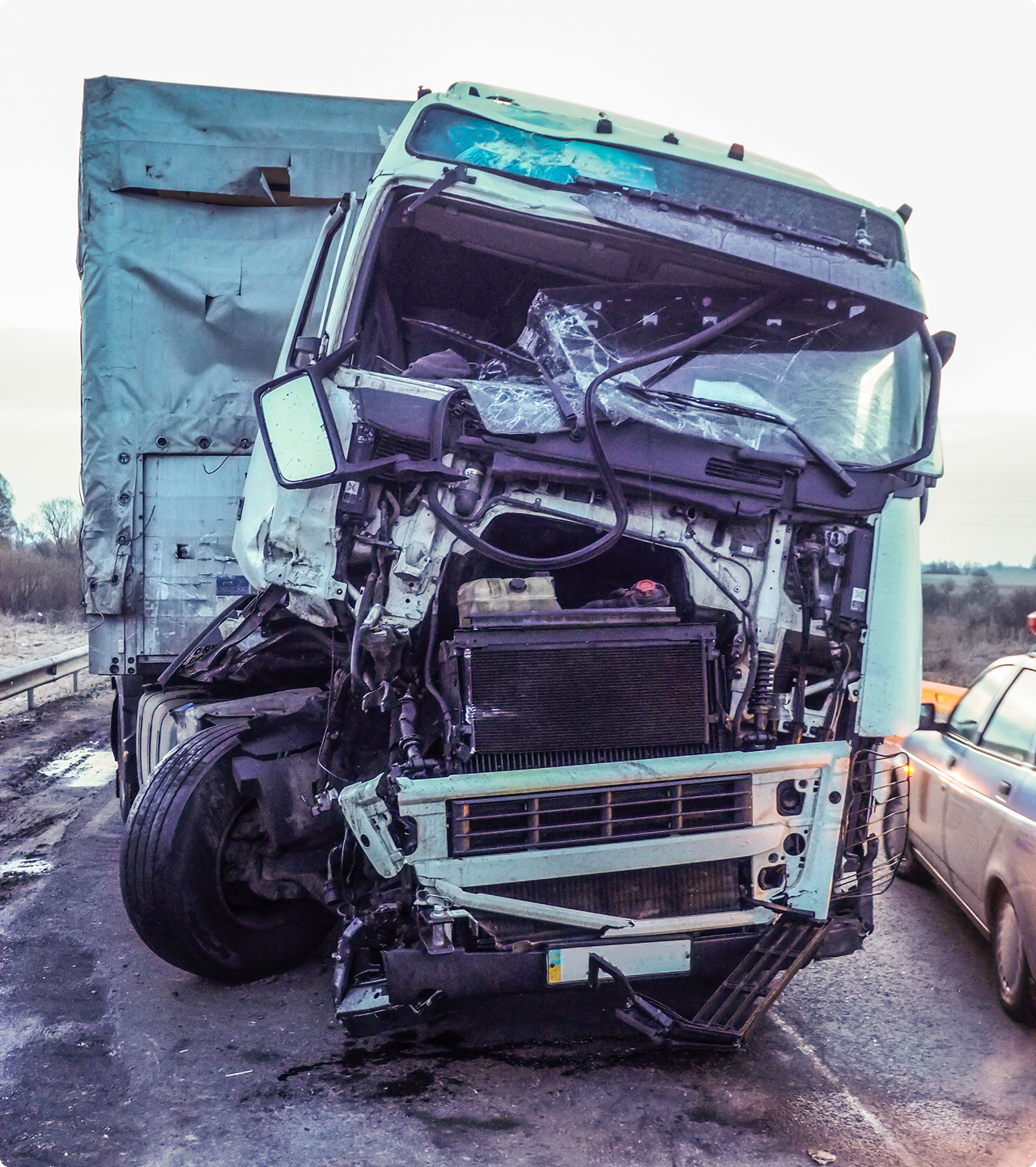 Emergency crews at a multi-vehicle crash scene